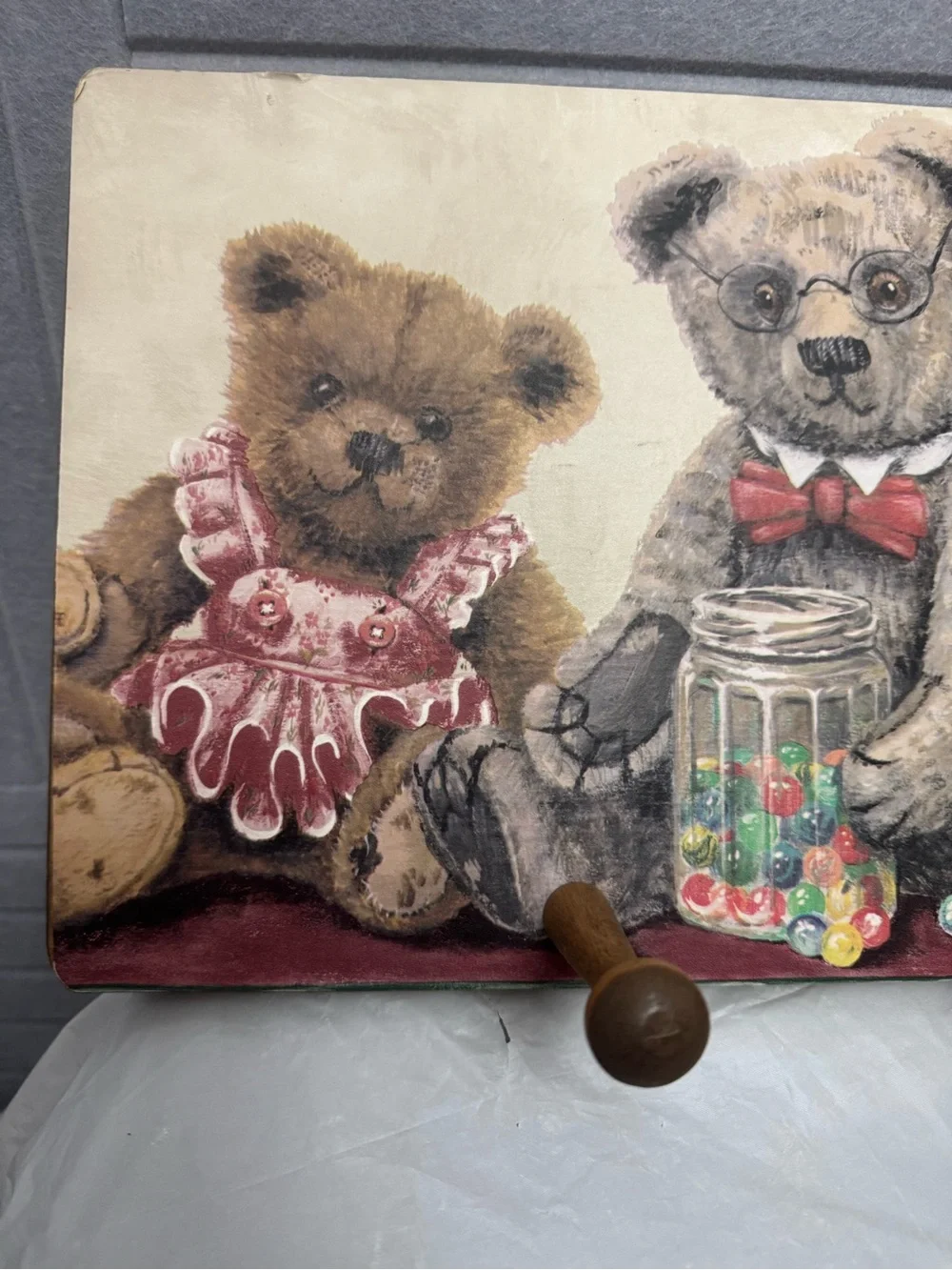Vintage wooden country cottage nursery teddy bear coat hat peg rack